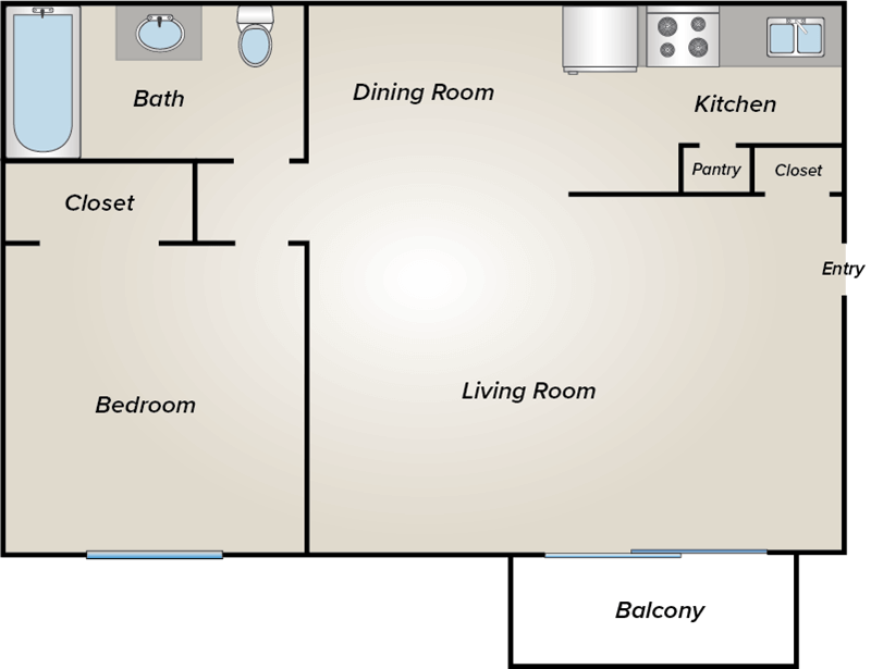 1 BEDROOM  1 BATH floor plan